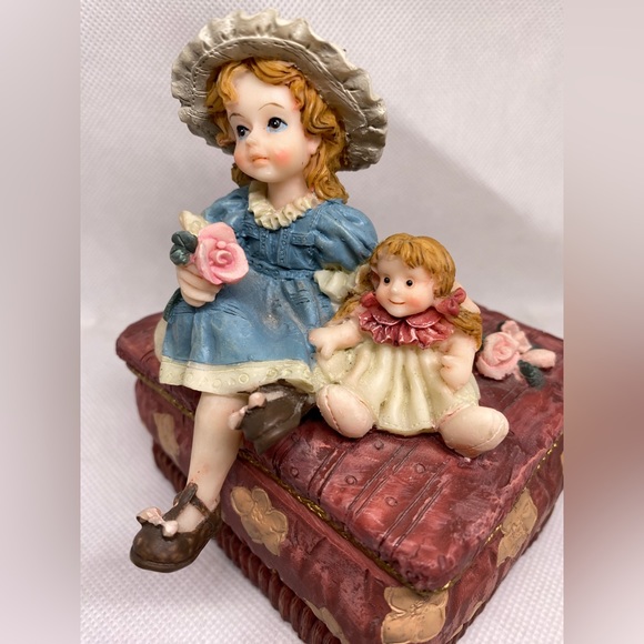 Trinket Box W/Little Girl and Doll 4” x 2 1/2” - Picture 2 of 8